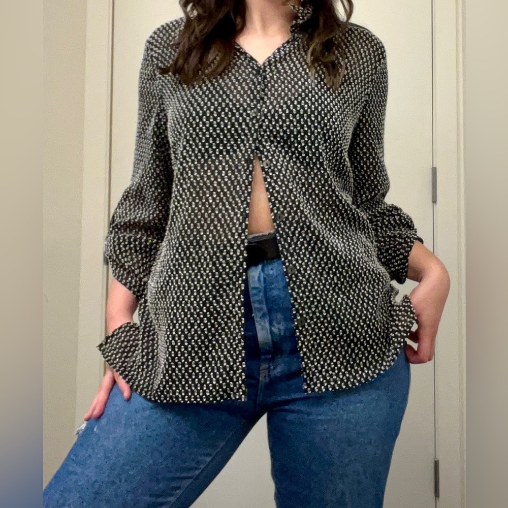 Black and white sheer beautifully textured button down shirt
